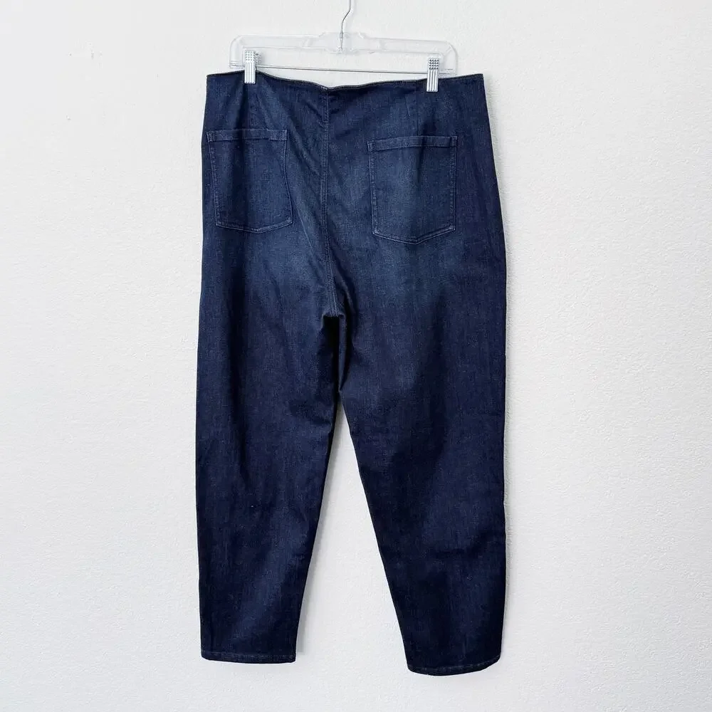 [Eileen Fisher] Dark Wash High Rise Organic Cotton Denim Tapered Fit Jeans Sz 14